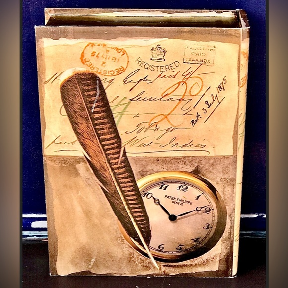 Vintage Artisan Hand Crafted Velvet Lined Oil Painted Canvas Faux Book Box - Picture 9 of 10